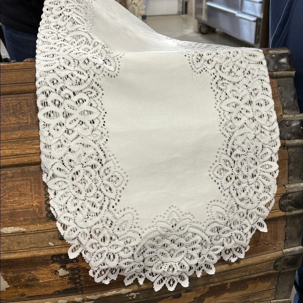 Elegant White Lace Table Runner